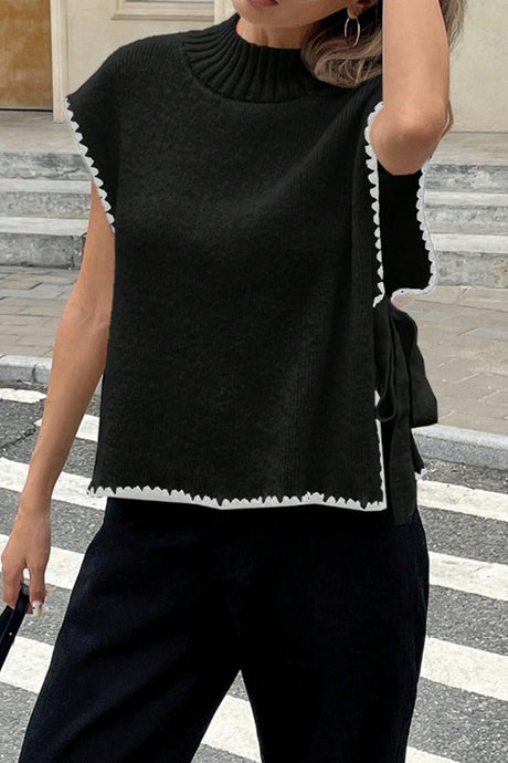 Contrast Sleeveless Tie-up Sweater