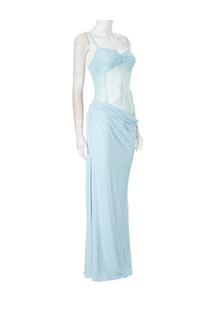 Low Cut Lace Patchwork Ruched Cami Dress