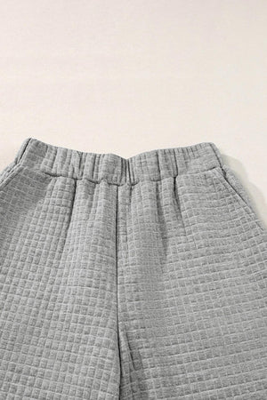 Solid Color Lattice Texture T-shirt Pants Set
