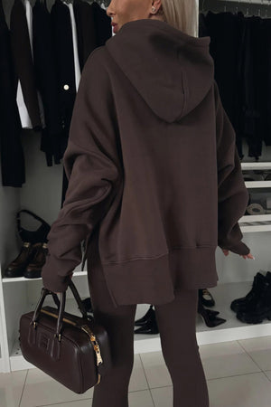 Printed Slit Hem Hoodie Leeging Set