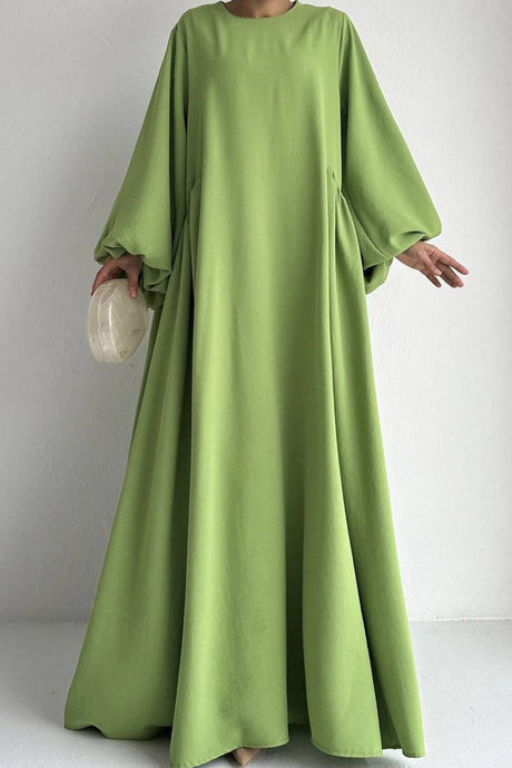 Puff Sleeve Solid Color Maxi Dress