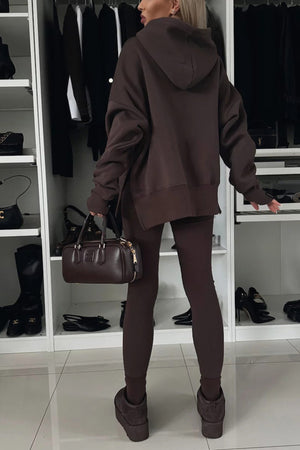 Printed Slit Hem Hoodie Leeging Set