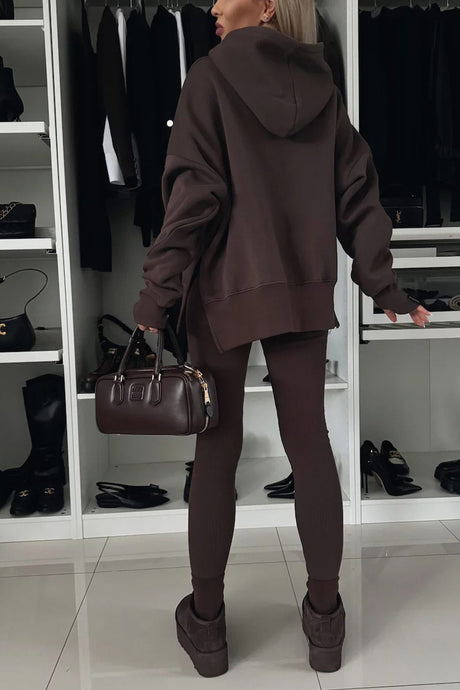 Printed Slit Hem Hoodie Leeging Set
