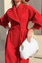 Lapel Lantern Sleeve Button-down Long Coat