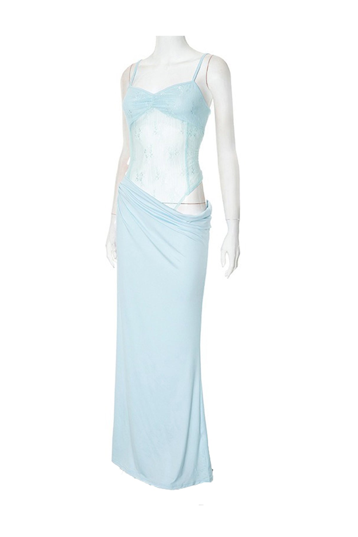 Low Cut Lace Patchwork Ruched Cami Dress