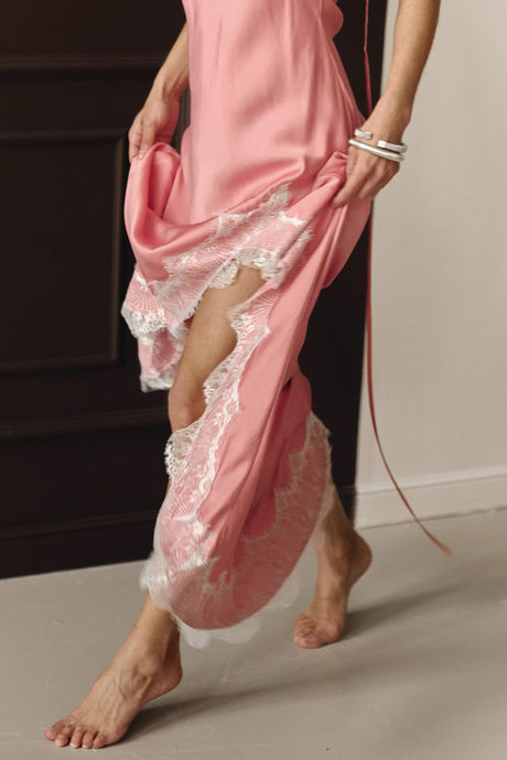 Satin Lace Side Slit Cami Dress