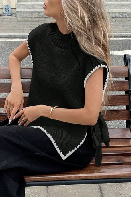 Contrast Sleeveless Tie-up Sweater