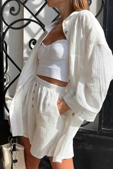 Single-breasted Three-quarter Sleeve Shirt Set