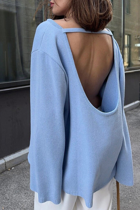 Crew Neck Backless Cotton Sweater