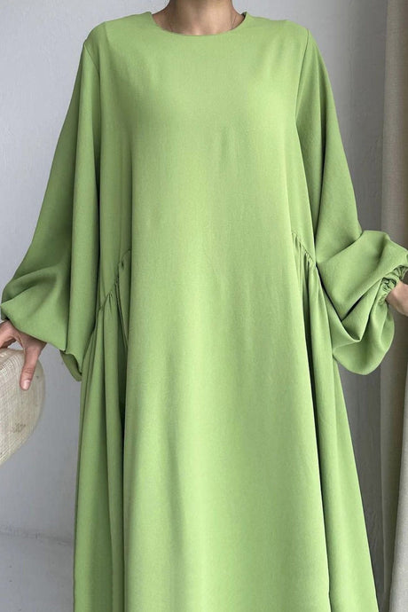 Puff Sleeve Solid Color Maxi Dress
