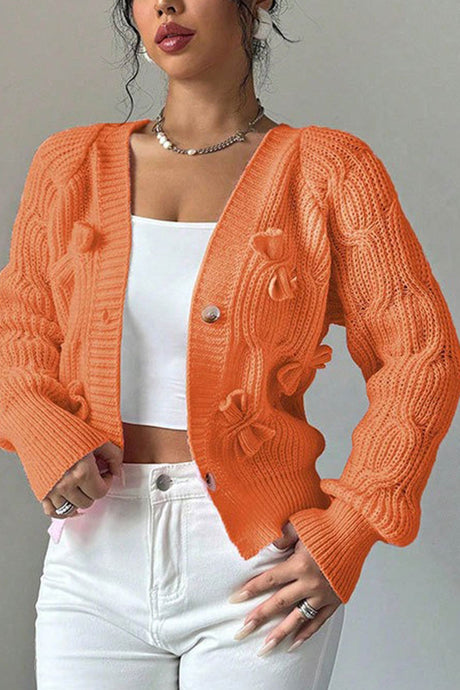 Bow Lantern Sleeve Button-down Cardigan