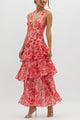 Arolora Floral Print Tie-up Back Chiffon Tiered Dress