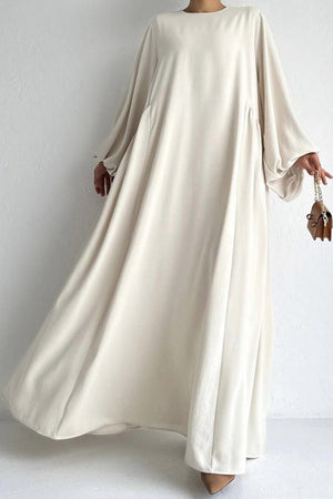 Puff Sleeve Solid Color Maxi Dress