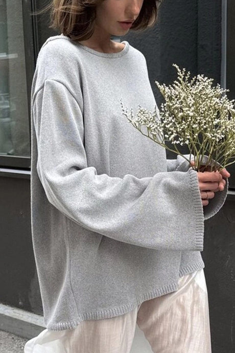 Crew Neck Backless Cotton Sweater