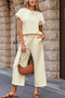 Solid Color Lattice Texture T-shirt Pants Set