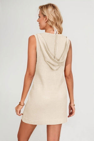V Neck Button-down Hooded Tank Dress