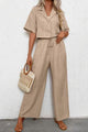 Button-down Crop Shirt Long Pants Set