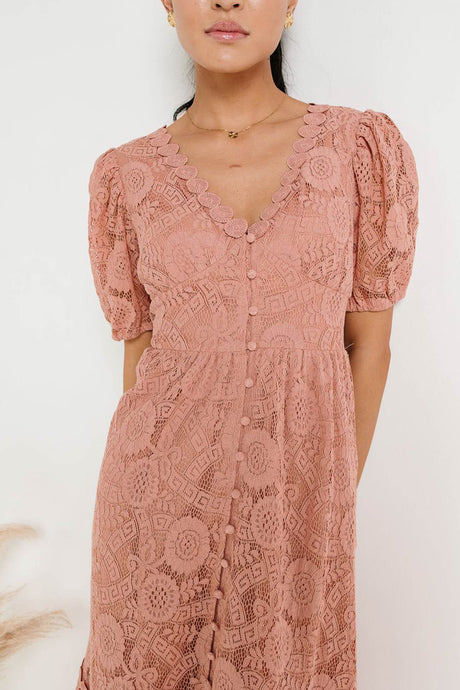 Arolora Lace Single-breasted Midi Dress