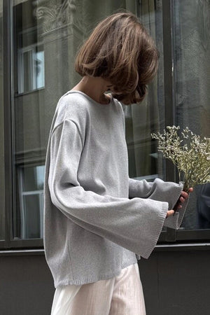 Crew Neck Backless Cotton Sweater