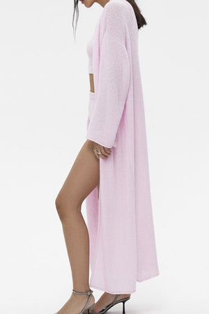 Solid Color Open Front Long Cardigan