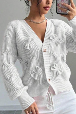 Bow Lantern Sleeve Button-down Cardigan