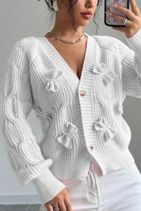 Bow Lantern Sleeve Button-down Cardigan