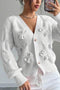 Bow Lantern Sleeve Button-down Cardigan