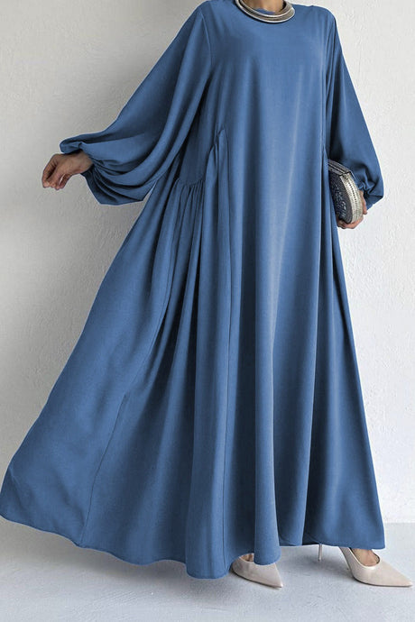 Puff Sleeve Solid Color Maxi Dress