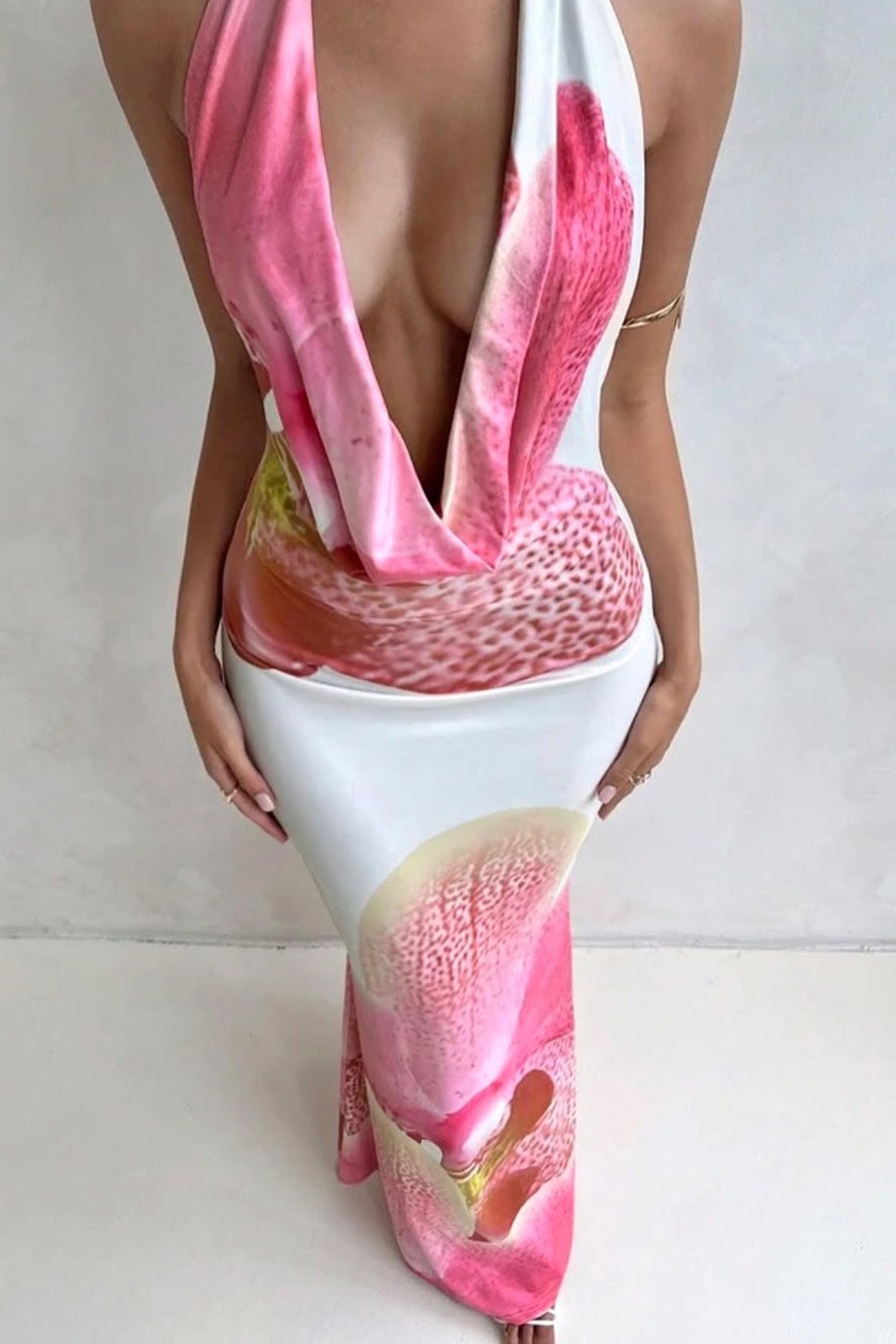 Arolora Floral Cowl Neck Pack Hip Dress