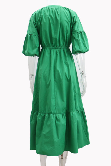 Arolora Half Sleeve V Neck High Waist Midi Dress