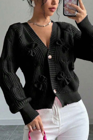 Bow Lantern Sleeve Button-down Cardigan