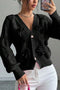 Bow Lantern Sleeve Button-down Cardigan