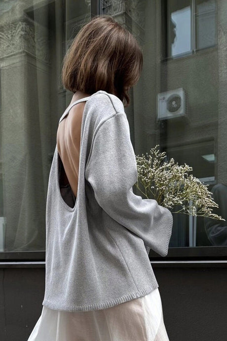 Crew Neck Backless Cotton Sweater