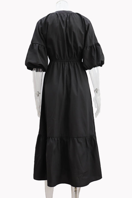 Arolora Half Sleeve V Neck High Waist Midi Dress