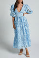 Arolora V-neck Lace Embroidery Hollow Waist Dress