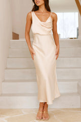 Arolora Satin Cowl-Neck Cami Dress