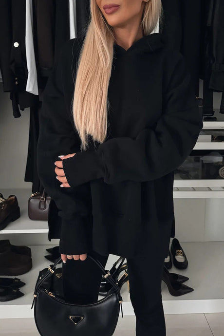 Printed Slit Hem Hoodie Leeging Set