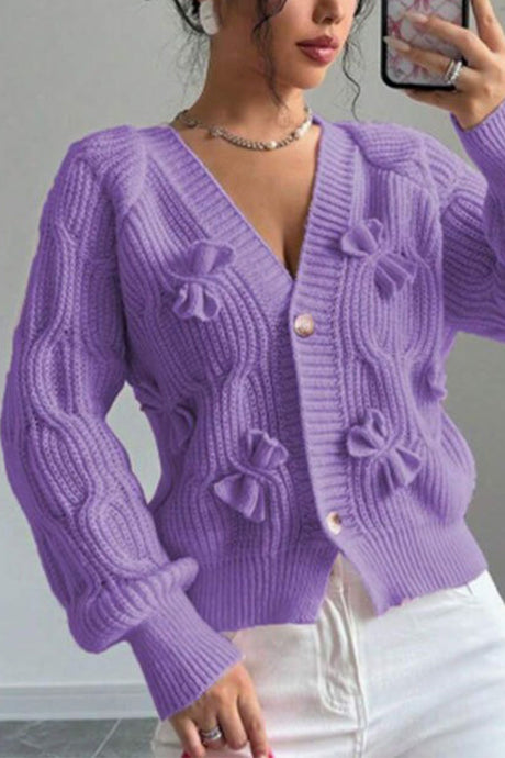 Bow Lantern Sleeve Button-down Cardigan