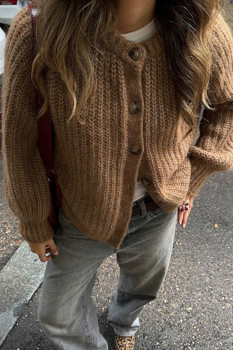 Solid Color Lantern Sleeve Short Cardigan
