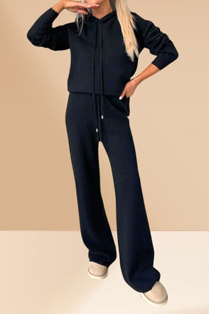 Solid Color Hooded Sweatshirt Wide-leg Outfit Set