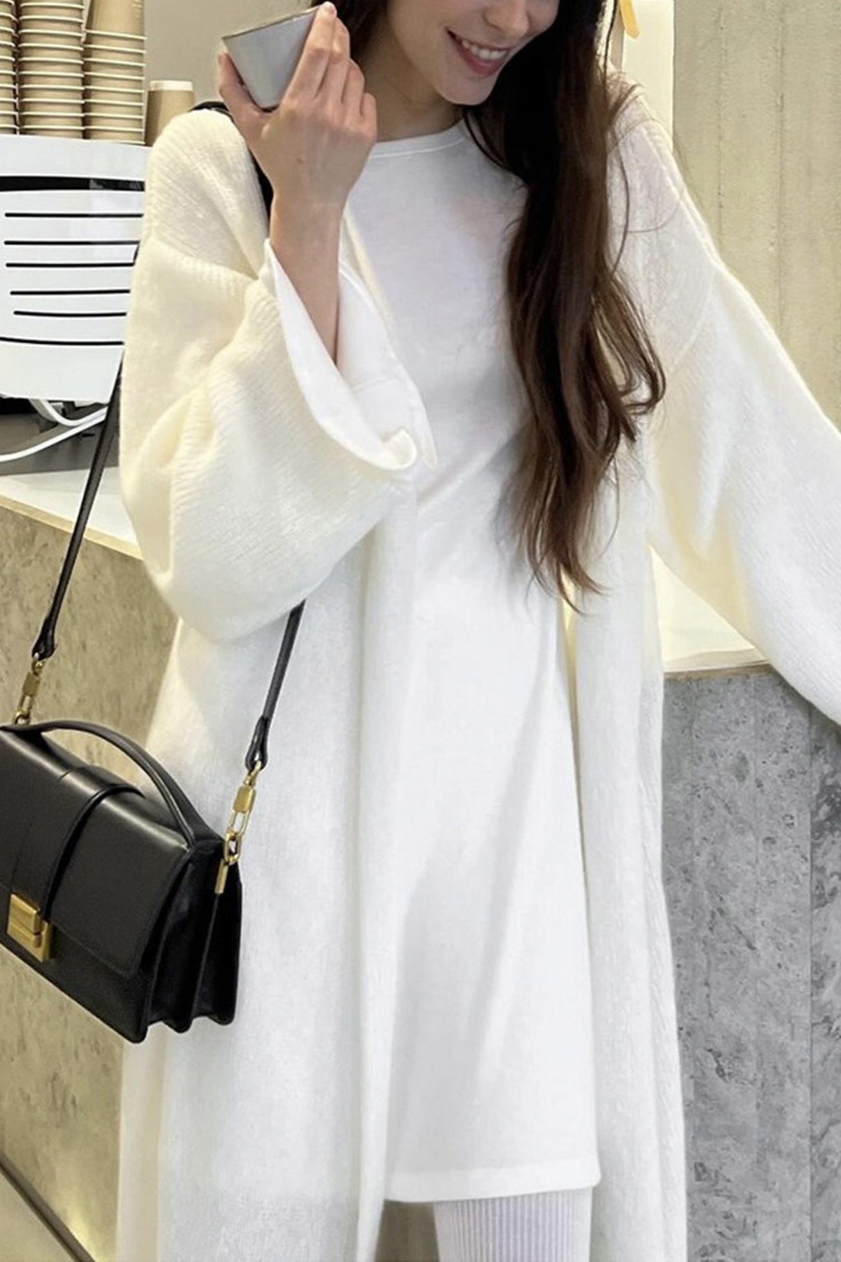 Solid Color Open Front Long Cardigan