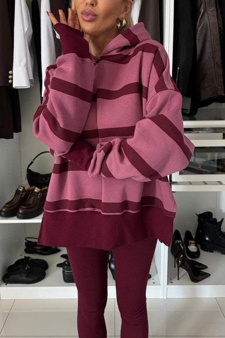 Printed Slit Hem Hoodie Leeging Set
