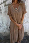 Cotton Solid V Neck Midi Dress