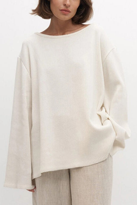 Crew Neck Backless Cotton Sweater