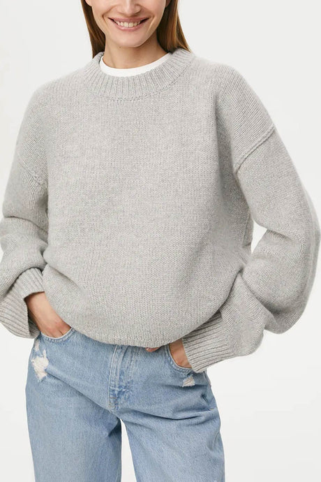 Round Neck Solid Color Pullover Sweater