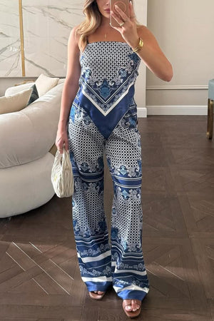 Printed Tie-back Cami Long Pants Set