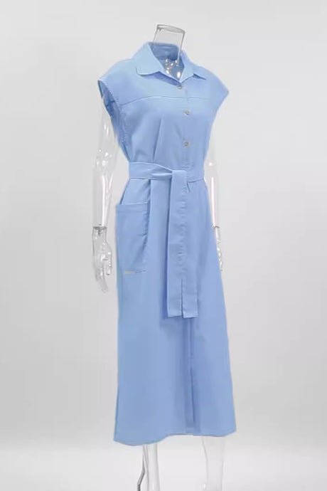 Button-down Strappy Cotton Linen Shirt Dress