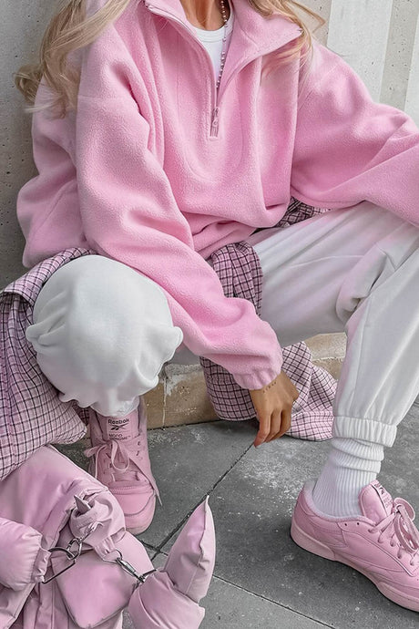 Polar Fleece Lapel Zip-up Sweatshirt