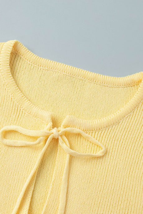 Tie-up Flare Sleeve Cardigan Knitted Skirt Set