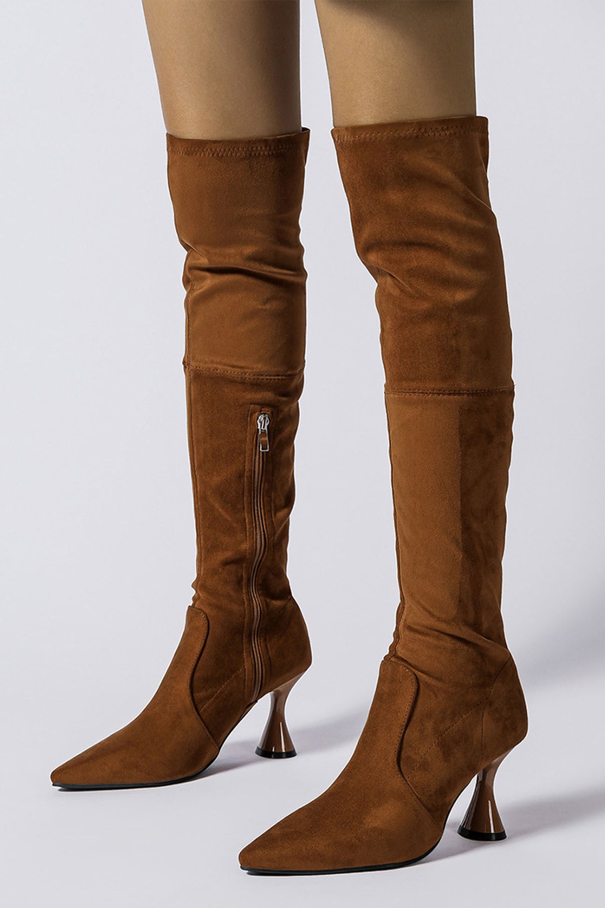 Suede Pointed Toe Patchwork Stretchy Over the Knee Boots